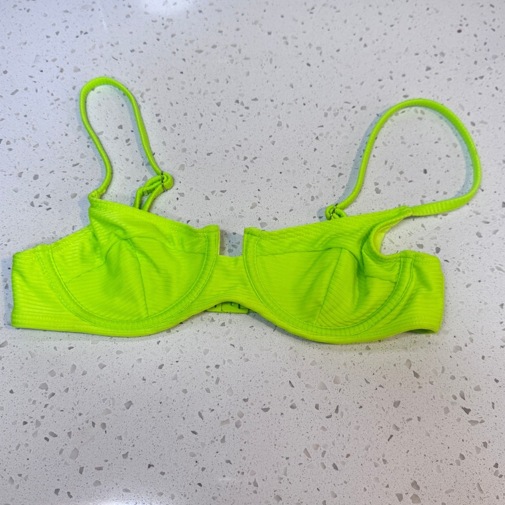 PrettyLittleThing Neon Lime Green Ribbed Underwire Bikini Top Women US 2 or XS